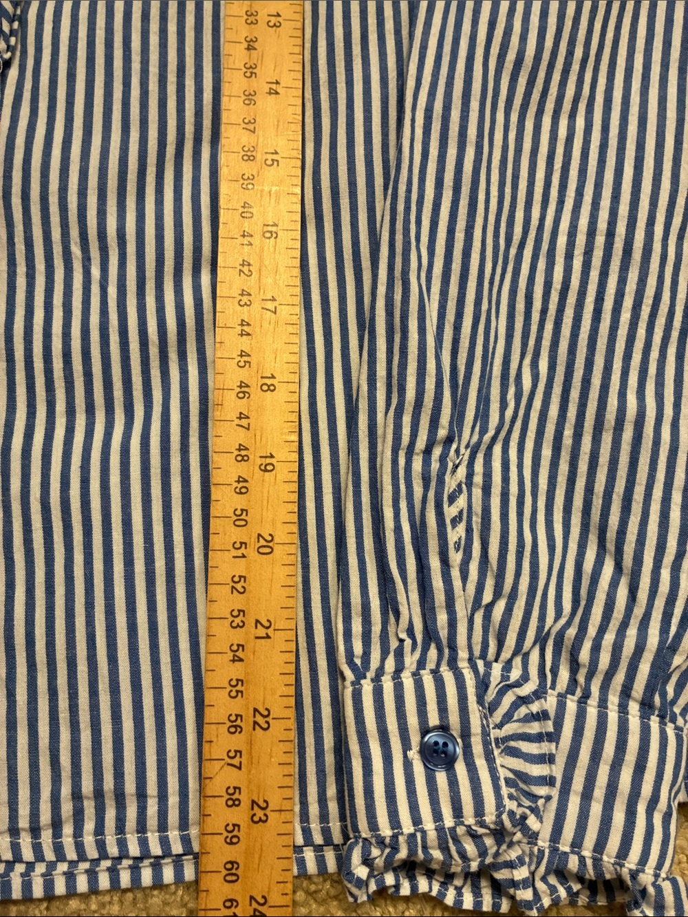 100% Cotton Striped Ruffle-Trim Blue Women’s Button-Up Top Relaxed Small - Picture 7 of 7